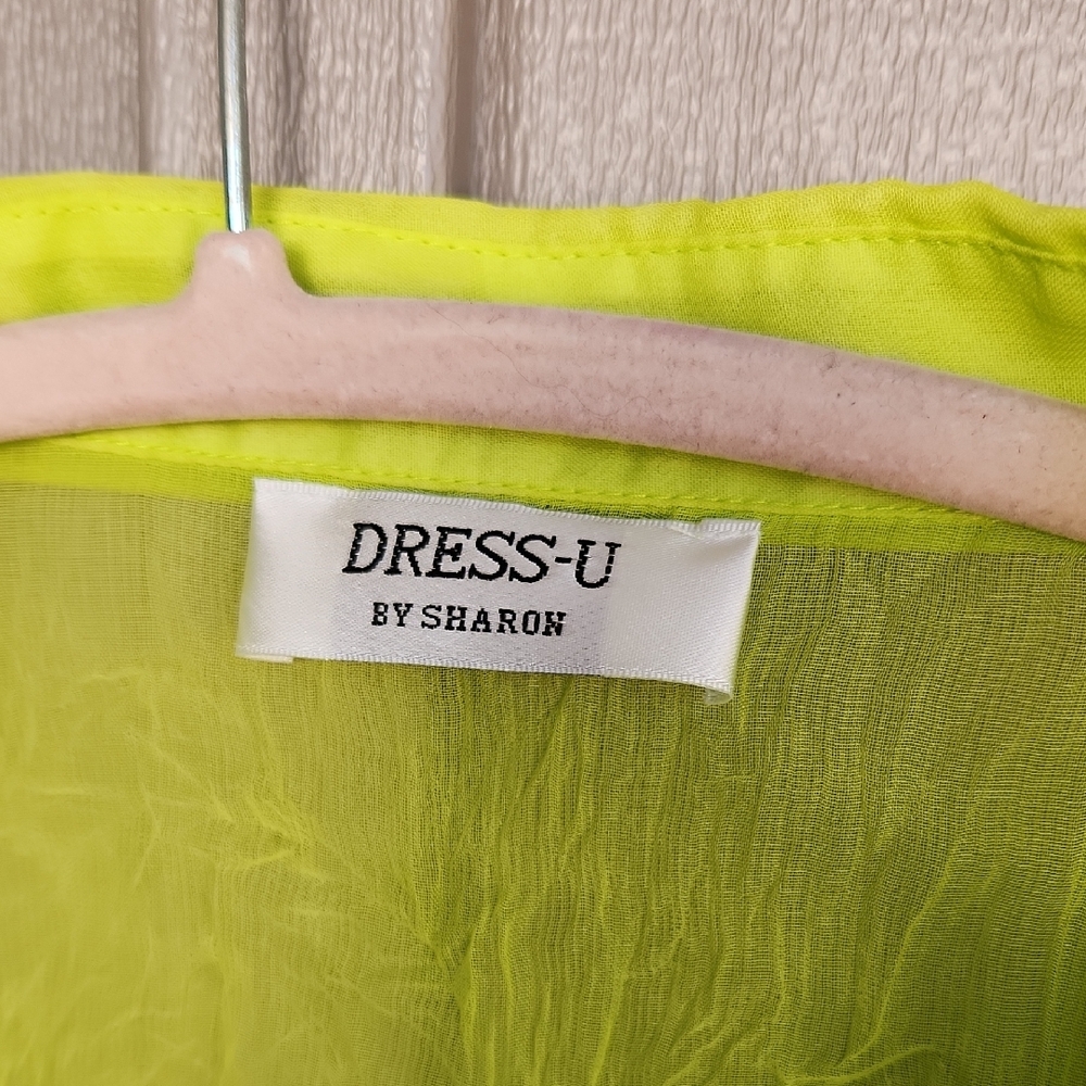 Sheer Ruffle Front Button-Down Blouse - Neon Yellow - Picture 2 of 7